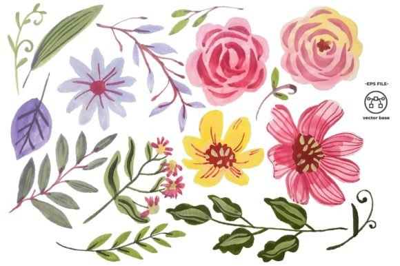Download Watercolor Flower Elements Clip Art - Color Collection