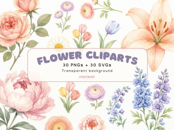 Download Flowers Watercolor Cliparts, Pastel PNG - Color Collection