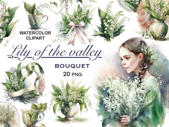 Download Watercolor Lily of the Valley Bouquets - Color Collection