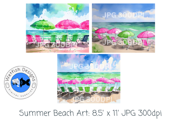 Download Summer Beach Watercolor Digital Prints 5 - Color Collection