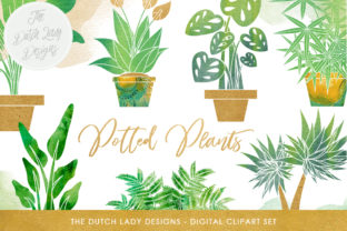 Download Plants Clipart Set - Potted Plant Images - Indoor Greenery & Flora Graphics - Watercolor Stains - Color Collection