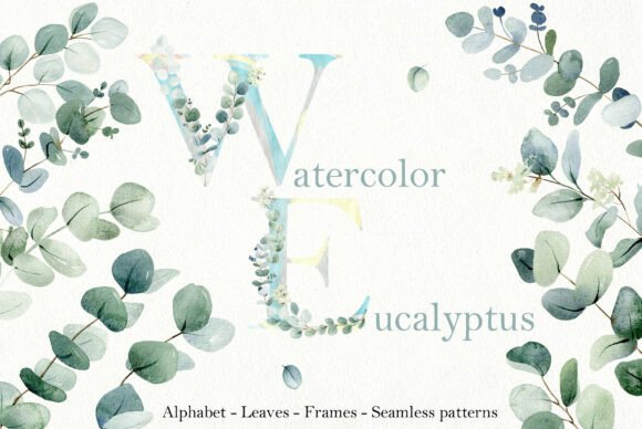 Download Watercolor Eucalyptus Clipart. Alphabet. - Color Collection