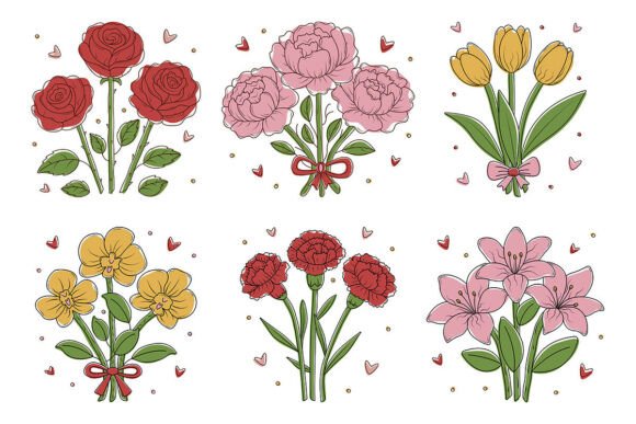 Download Color Flower Bouquets with Black Contour - Color Collection