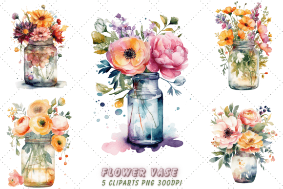 Download Watercolor Flower Vase Clipart - Color Collection