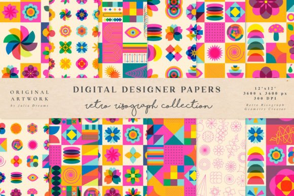 Download Retro Risograph Geometry Flower Pattern - Flower pattern Collection