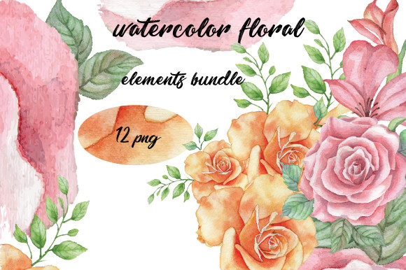 Download Watercolor Floral Elements Bundle, 601 - Color Collection
