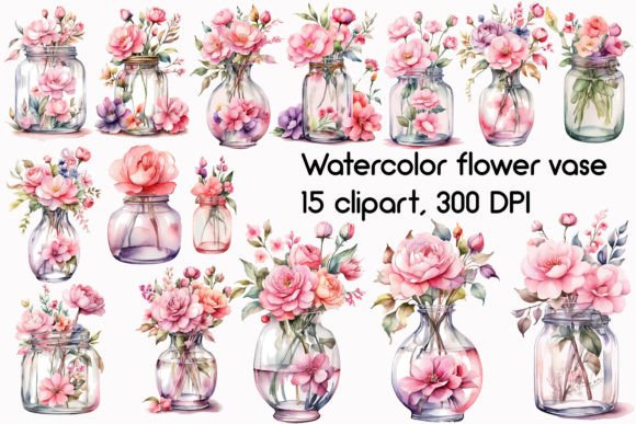 Download Watercolor Flower Vase Clipart Bundle - Color Collection