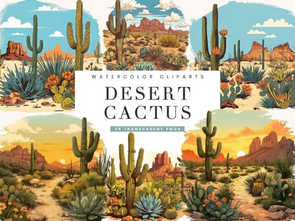 Download Watercolor Desert Cactus Clipart Bundle - Color Collection