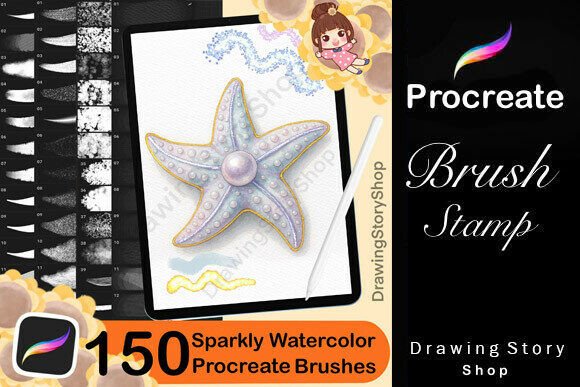Download 150 Procreate Sparkly Watercolor Brushes - Color Collection