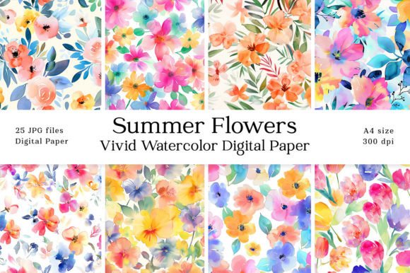 Download Summer Flowers Watercolor Digital Paper - Premium Resources