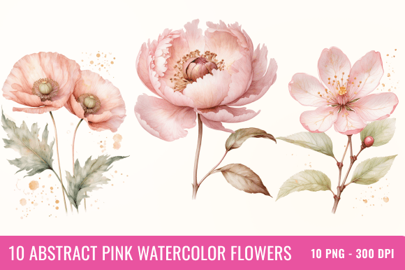 Download Abstract Pink Watercolor Flower Bundle - Color Collection