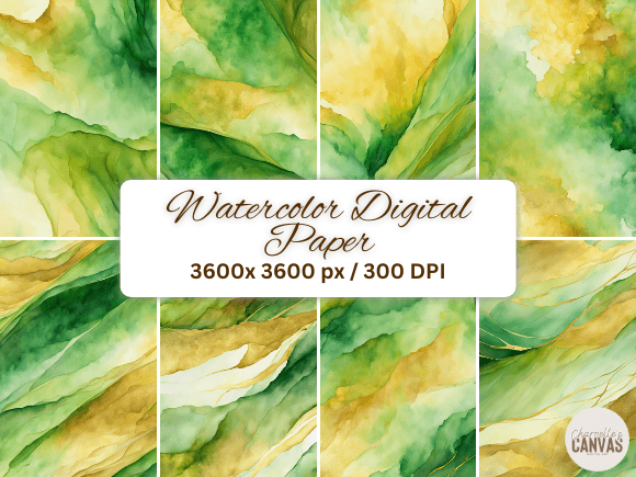 Download Green and Gold Watercolor Digital Paper - Premium Bundle