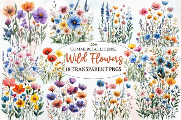 Download Charming Wild Flowers Watercolor Clipart - Color Collection