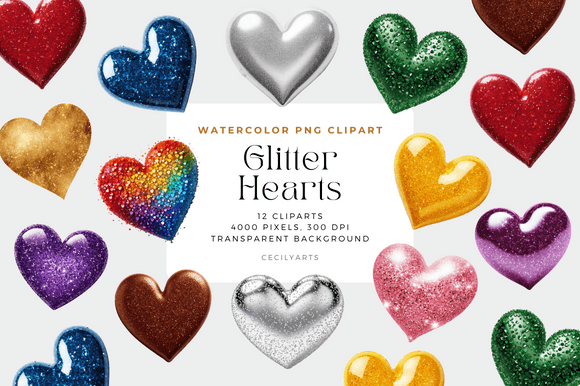 Download Colorful Glitter Hearts - Color Collection