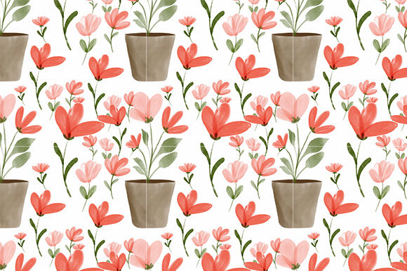 Download Watercolor Red Flower Plant Pattern - Color Collection