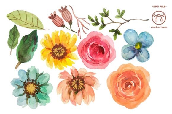 Download Watercolor Flower Elements Clip Art - Color Collection
