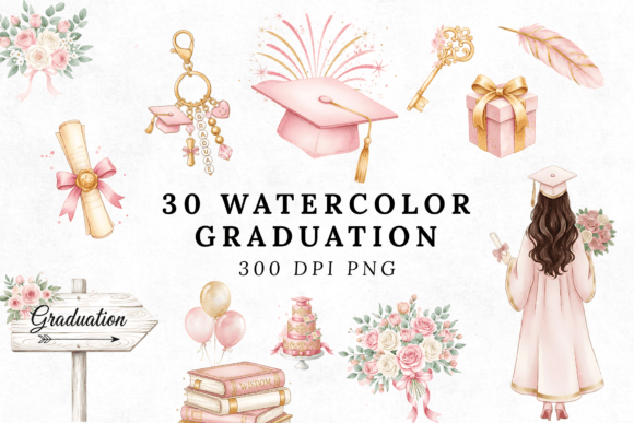 Download 30 Watercolor Graduation Clipart Bundle - Color Collection
