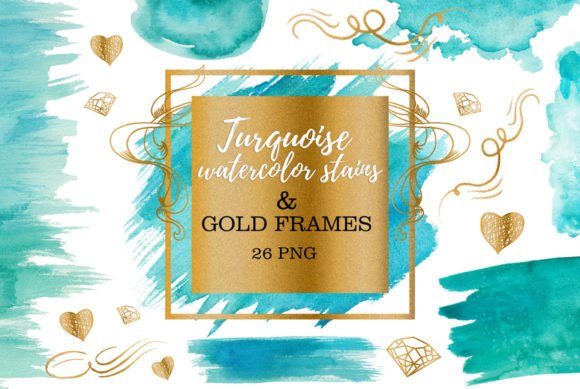 Download Turquoise Watercolor Stains and Gold - Color Collection