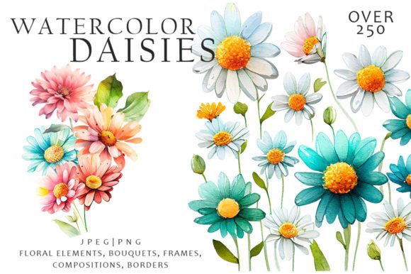 Download Watercolor Daisies Flowers Clipart - Color Collection