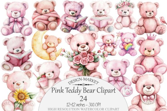 Download Watercolor Pink Teddy Bear Clipart - Color Collection