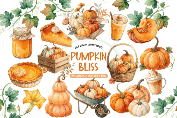 Download Watercolor Pumpkin &amp; Floral Clipart - Color Collection