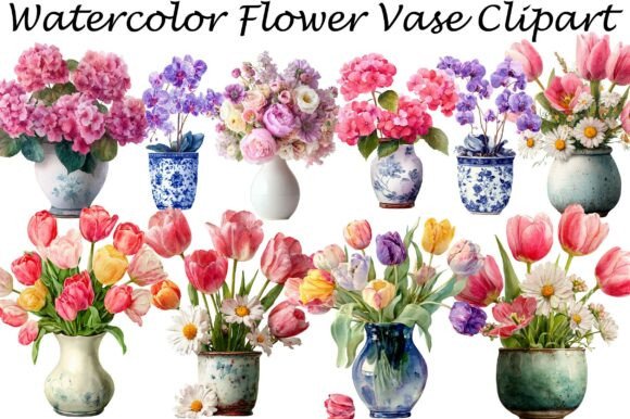 Download Watercolor Flower Vase Clipart - Color Collection