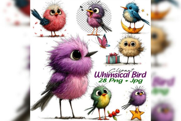 Download Whimsical Bird Clipart PNG Watercolor Se - Color Collection
