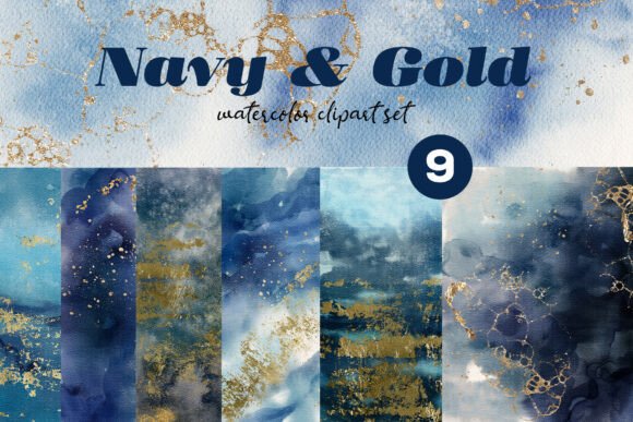 Download Navy &amp; Gold Watercolor Textures PNG Set - Color Collection