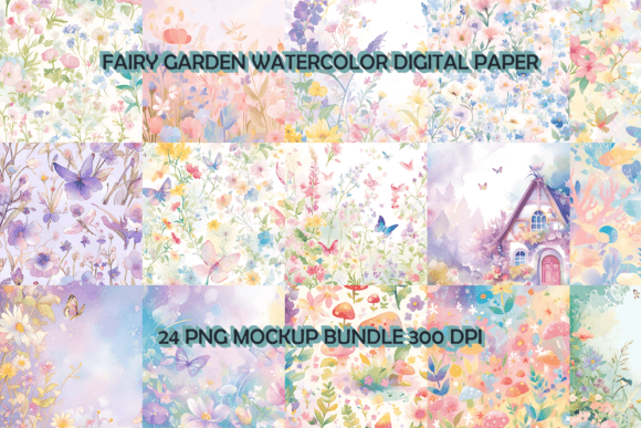 Download Fairy Garden Watercolor Digital Paper Background Bundle - Watercolor digital paper Collection