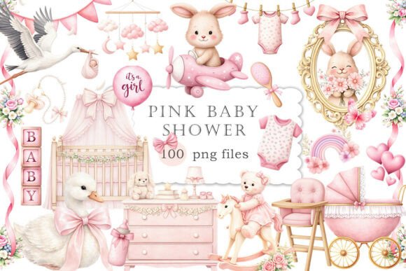Download Pink Baby Shower Clipart Watercolor PNG - Color Collection