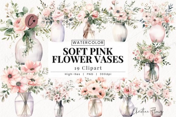Download Watercolor Soft Pink Flower Vase Clipart - Color Collection